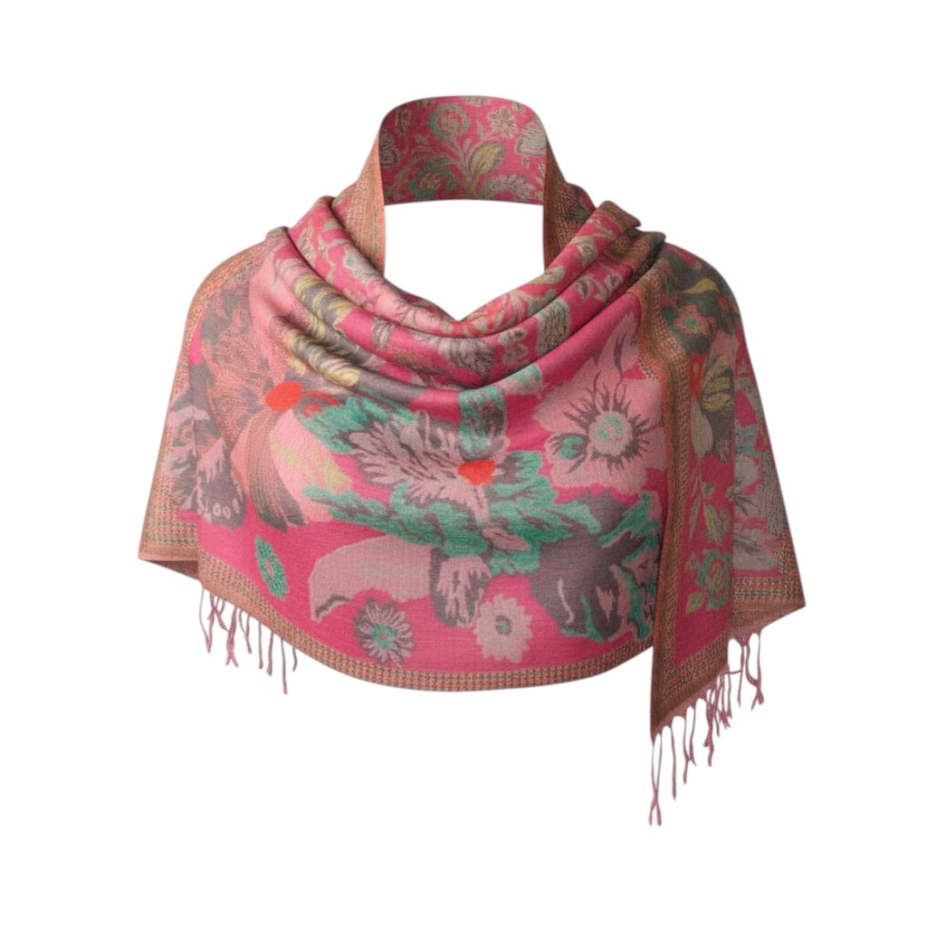 Hot Pink And Mint Pure Wool Shawl